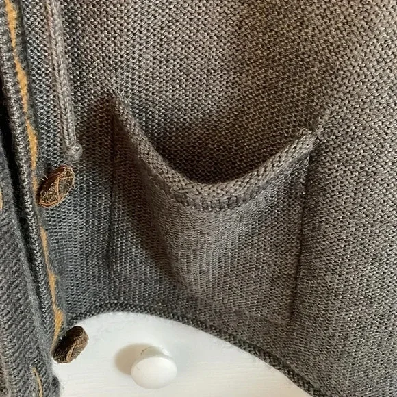 Sweater vest sz large (runs small) heather gray with mustard zag detail. Hooded - Picture 7 of 8